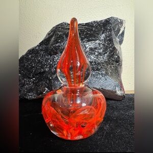 Joe Zimmerman Perfume Bottle – Reddish-Orange Cased Glass Flame Stopper signed